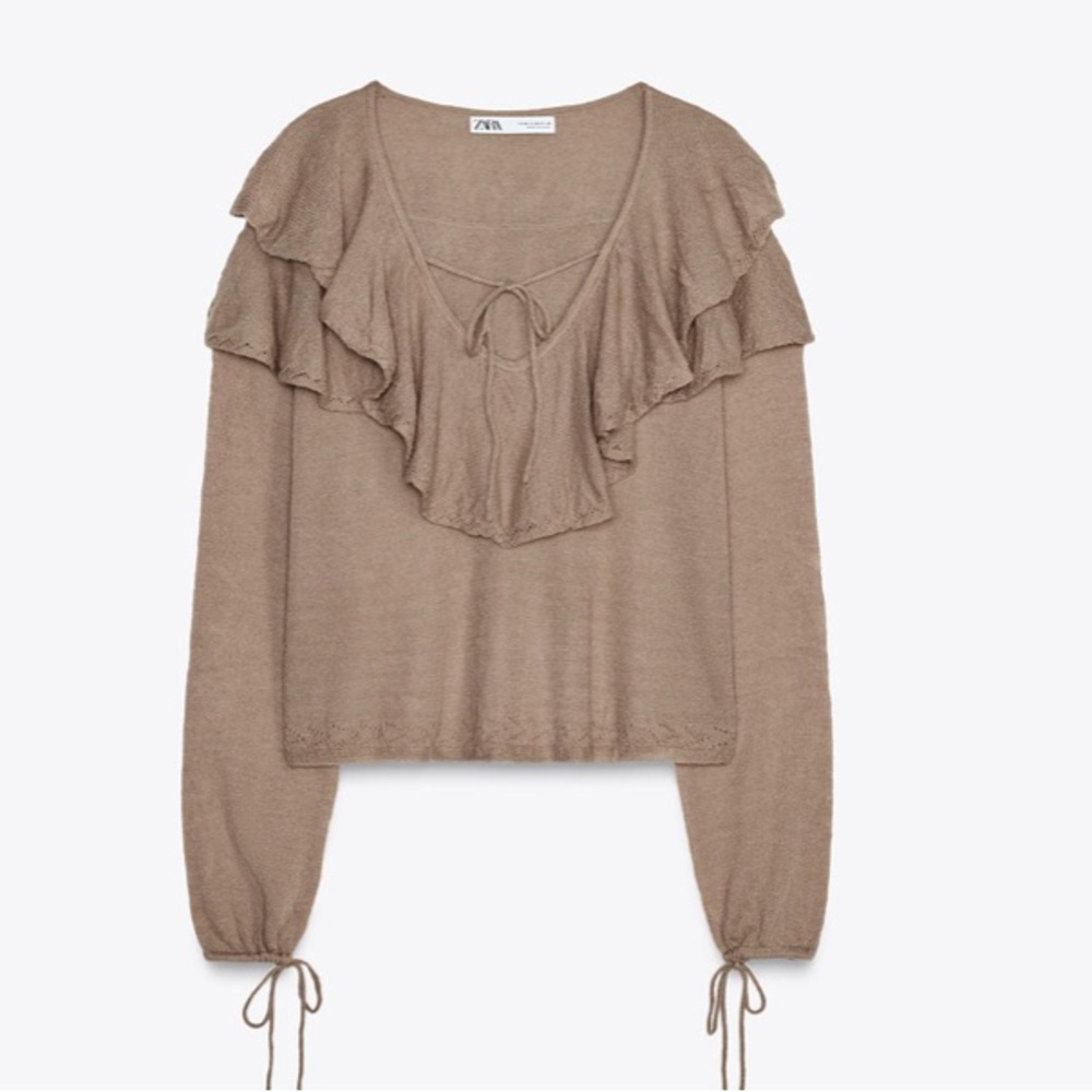 Zara Tan Ruffle Sweater - Picture 4 of 5
